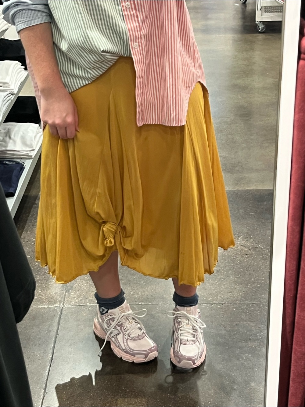 Cato Mustard Yellow Midi Skirt - Twisted Hem Pleated Style
